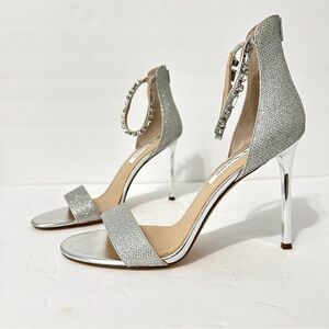 Nina Stilleto Silver Glitter Ankle Strap Strappy Embellished Homecoming Sz 10